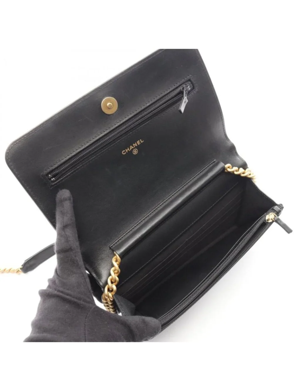Chanel Shoulder Bag Boy Black Lambskin Boy Chain Wallet